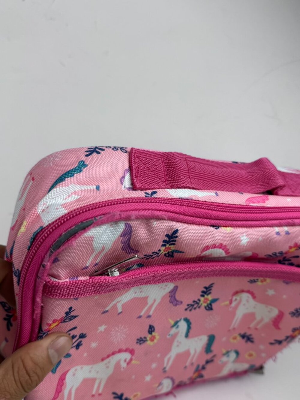 Wildkin Pink Unicorn Insulated Lunch Box Bag Cooler Zipper Pocket 9.5x7" stains - Picture 9 of 13